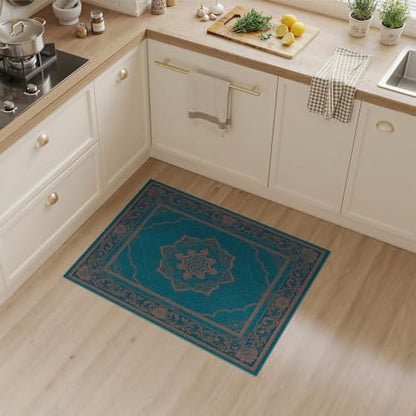 3'x5' Teal Boho Medallion Prayer Design Washable Throw Rug - color: Blue/Pattern 14, size: 3' x 5' (Rectangular)