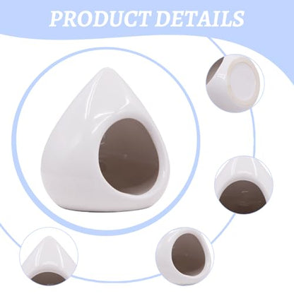 Saim Aquarium Ceramic Teardrop Shape Pleco Cave Ornament Fish Tank Landscape Decor Betta Accessories for Small Shrimp to Rest and Breed, Hiding for 5 Gallon Tanks - White