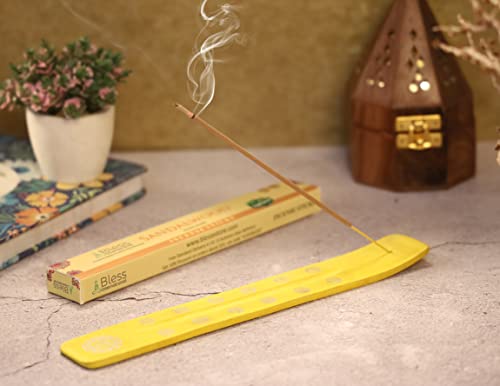 Bless-International Traditional-Handmade-Burner Wooden-Incense-Stick-Holder Ash-Catcher-Stand for-Aromatherapy-Meditation-Yoga (Positivity Yellow) 10 Inches, Pack of 2 - color: Positivity Yellow,10 Inch, size: Two Holders
