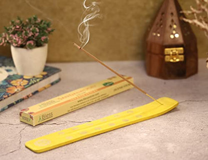 Bless-International Traditional-Handmade-Burner Wooden-Incense-Stick-Holder Ash-Catcher-Stand for-Aromatherapy-Meditation-Yoga (Positivity Yellow) 10 Inches, Pack of 2 - color: Positivity Yellow,10 Inch, size: Two Holders