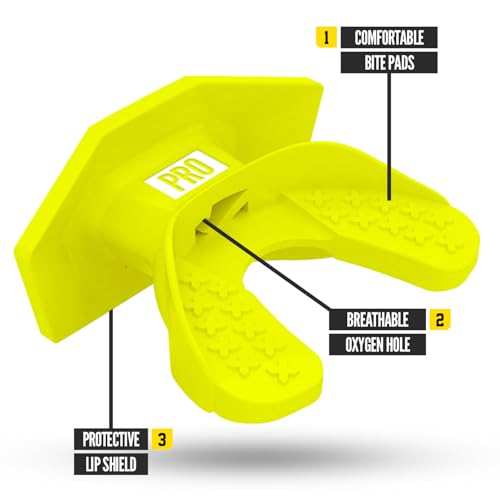 Nxtrnd One Pro Football Mouth Guard, Interchangeable Strap, Fits Adult & Youth (Neon Yellow) - color: Neon Yellow Pro