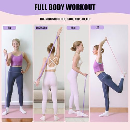 Figure 8 Resistance Bands with Handles, Upgraded Silicone 8-Shaped Exercise Band for Women,Stretch Bands Set for Exercise Arms Back Legs Pilates Yoga - color: 2Pcs Pink 15Lb & Purple 25Lb