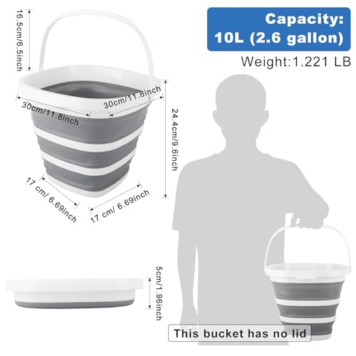 10L Collapsible Bucket for Cleaning, Portable Ice Bucket Water Pail for Space Saving, Foldable Sand Buckets with Handles for House Bathroom, Plastic Tub Sink Camping Wash Basin RV Essentials - size: 10L