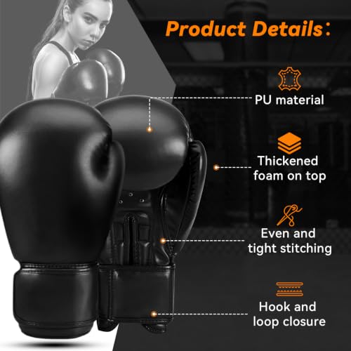 Boxing Gloves for Men and Women,PU Leather Breathable Pro Training Gloves,Hook and Loop Closure Boxing Training Gloves for Sparring MMA Kickboxing Muay Thai - size: 08 oz
