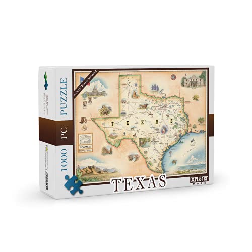 Texas State Map Cardboard Jigsaw Puzzle - 1000 Pieces, Hand-Illustrated - Educational, Family Activity - Includes Poster - 25.4 x 19.8 - color: Texas