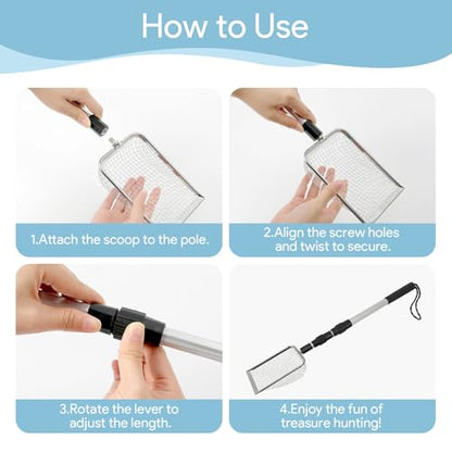 2 Pack Sand Sifter, Beach Shark Tooth Sifter Shell Scooper | Shell Scooper for Beach Dipper Scoop with Long Adjustable Handle Shovel Tool for Picking Up Shells Shovels - size: 2 Pieces Sifter
