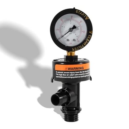 98209800 High Flow Manual Relief Valve/Air Relief Manual Valve Assembly with Pressure Gauge, Replacement for Pool and Spa Filter (1 PACK-98209800) - style: 1 PACK-98209800