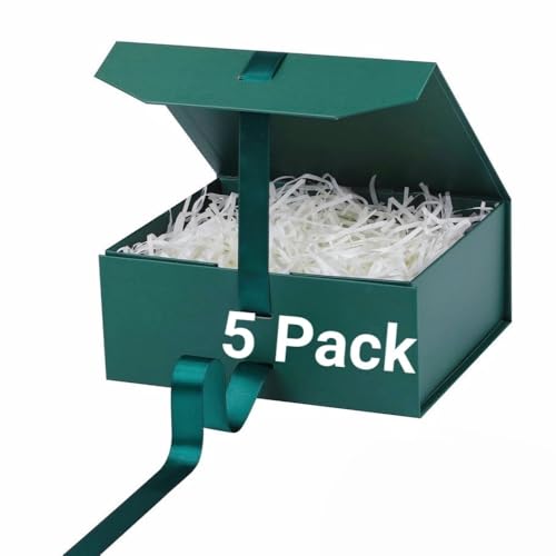 GoooodGift 5 Green Gift Box 8x7X3.8 Inch,Magnetic Lid Collapsible Gift Box - color: Green-8x7x3.3 Inch (Pack of 5)