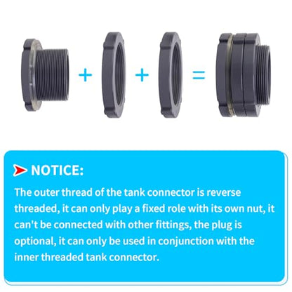 ChillWaves PVC Bulkhead Fitting 3" Double Thread Connector Adapter for Water Tank, Aquariums, Rain barrels(1-PACK) - size: 3 Inch, style: Bulkhead Fitting