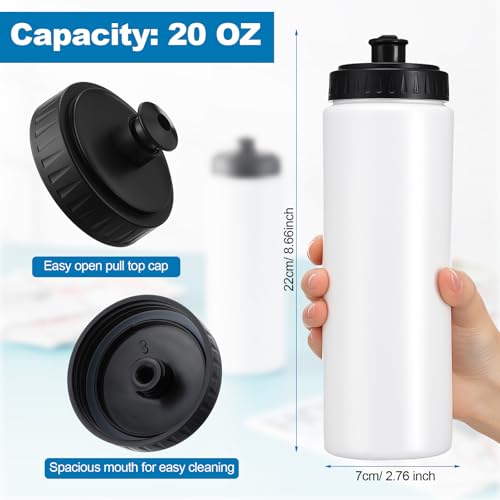 LemonRoad 12 Pack Squeeze Water Bottles Reusable 20 oz Plastic Sports Water Bottle with Pull Top Lid, Bike Cycling Gym Sport, Dishwasher Safe(White) - color: White