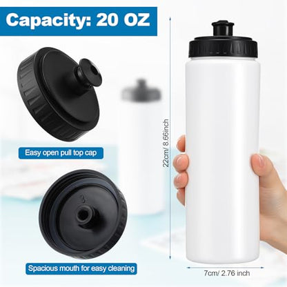 LemonRoad 12 Pack Squeeze Water Bottles Reusable 20 oz Plastic Sports Water Bottle with Pull Top Lid, Bike Cycling Gym Sport, Dishwasher Safe(White) - color: White