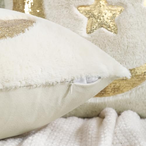 Holibeat Ramadan Throw Pillow Covers 18x18 inches Fluffy Sequin Decoration Pillowcases (Pack of 2) (3stars) - color: 3stars