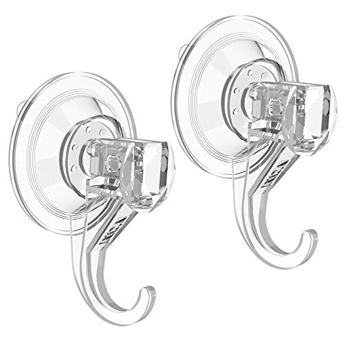 VIS'V Shower Suction Cup Hooks, Removable and Reusable, Clear, Small, 2 Pcs | Clear Invisible Design, Locking Suction Technology, Dual Vacuum Suction, Heavy Duty, Fits for Smooth Flat Surfaces