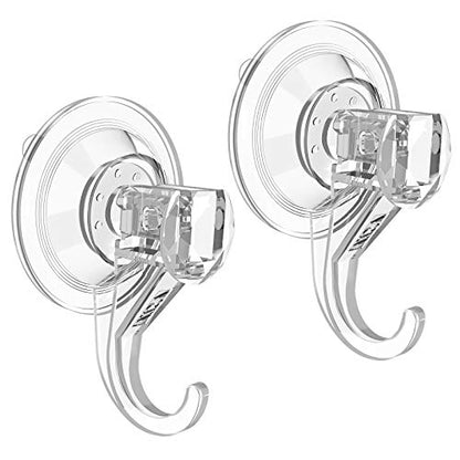 VIS'V Shower Suction Cup Hooks, Removable and Reusable, Clear, Small, 2 Pcs | Clear Invisible Design, Locking Suction Technology, Dual Vacuum Suction, Heavy Duty, Fits for Smooth Flat Surfaces