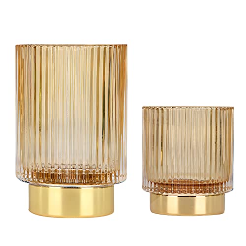 DASITON Makeup Brush holder Organizer,Crystal Cosmetic Makeup Brush Glass Brushes Storage Holder, Vintage Make Up Brush Cup Pen Pencil Holder striped vase(Coffee S＋L) - color: Coffee, size: S+L