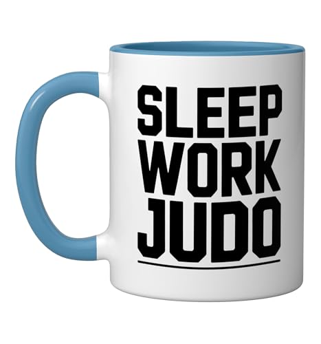 Judo Dad Life Humor Between Work Sleep Mat Time Martial Arts Ceramic Mug, Blue/White - color: Blue/White