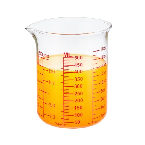 Ackers BORO3.3 High Borosilicate Glass Measuring Cup, Handleless Beaker with V-Shaped Spout, 500 ml (16 oz, 2 Cup) - size: 2Cup,500ML