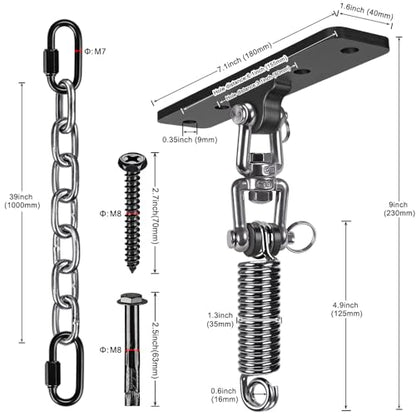 Dolibest Hammock Chair Hanging Kit, Heavy Duty Swing Hanger with Spring and 39" Chain, Indoor Outdoor Playground Hanging Hammock Punching Bags, 360+180° Rotation, Easy to Install, Black - color: Black Swing Hanger With 39.4''chain+spring
