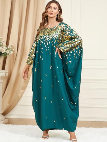 Qianliniuinc Women Abaya Arabic Maxi Dress - Lady Plus Size Loose Cocktail Party Gown Black - color: Green