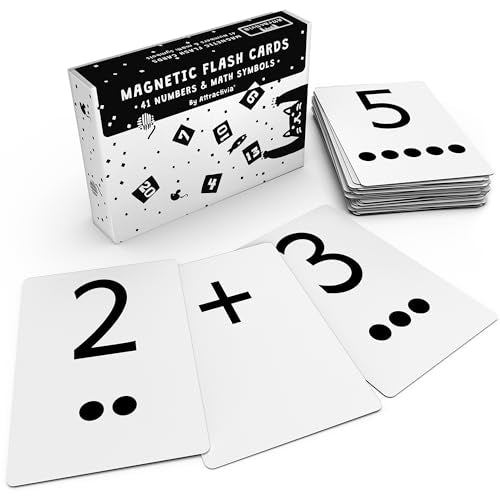 Attractivia Magnetic Number Flash Cards - Large 0-25 Math Cards, Early Addition and Subtraction, Multiplication, Division and Symbols, for Classroom Teachers, Homeschool, Toddlers, Kids and Adults - style: Numbers & math symbols - Black