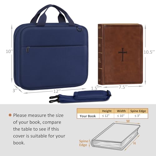FINPAC Large Bible Cover, Carrying Book Case Church Bag Bible Protective with Zippered Pocket and Handle, Gift for Men Women - color: Navy