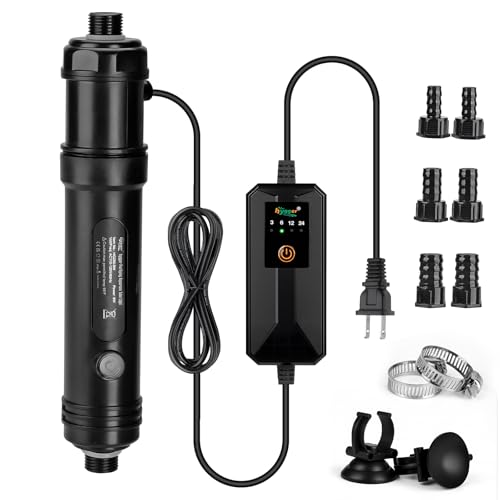 hygger 9W Aquarium U-V Light with Timer, 360° Protective Shield Clean Light for Crystal Clear Green Water, Submersible Fish Tank Cleaner for 60–100 Gallon Freshwater & Saltwater Aquariums - size: 1.97 x 10.43 inches