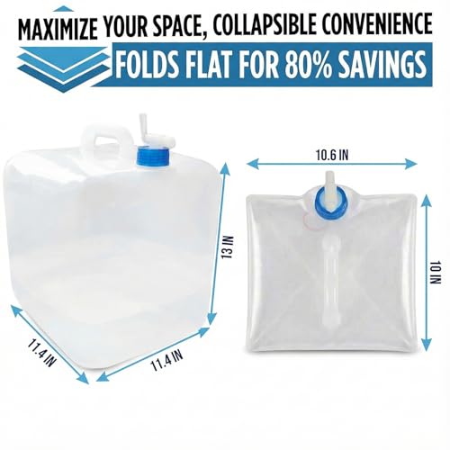 3 Pack 5.3 Gal Collapsible Water Storage Container Jug with Spigot | BPA-Free PE Material; Leak Resistant Spigot; Foldable Portable Water Storage; Ideal for Camping Hiking and Emergency Use