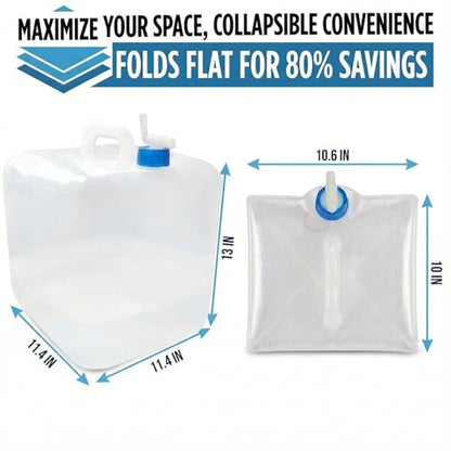 3 Pack 5.3 Gal Collapsible Water Storage Container Jug with Spigot | BPA-Free PE Material; Leak Resistant Spigot; Foldable Portable Water Storage; Ideal for Camping Hiking and Emergency Use