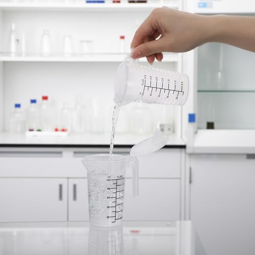 2 Pcs Measuring Cup with Lid 100ml PP Plastic ml & oz Measuring Cup for Liquid Double Sided Graduated Beaker with Handle and Spout for Lab Home Kitchen (3.5oz/100ml)