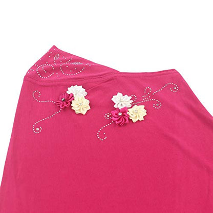 Instant Hijab for Kids Girls Hijabs Muslim Islamic Head Scarf with Rhinestone and Flowers - color: Rose Red