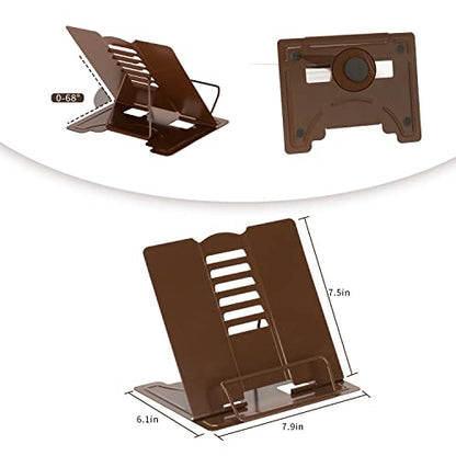 Metal Book Stand Adjustable Book Holder for Reading | Portable & Sturdy For Textbooks Cookbooks Sheet Music Papers Study - color: Full Brown