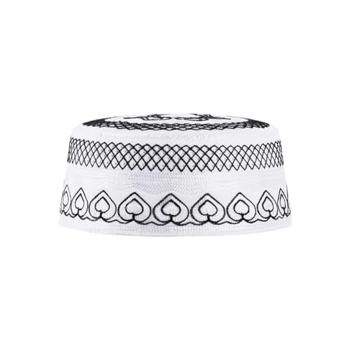 haozaikeji 4pcs Men's Muslim Prayer Kufi Hat Embroidered Islamic Prayer Cap Arabian Omani Turkish Praying Caps Eid Topi Hat - color: Black+grey+gold+blue