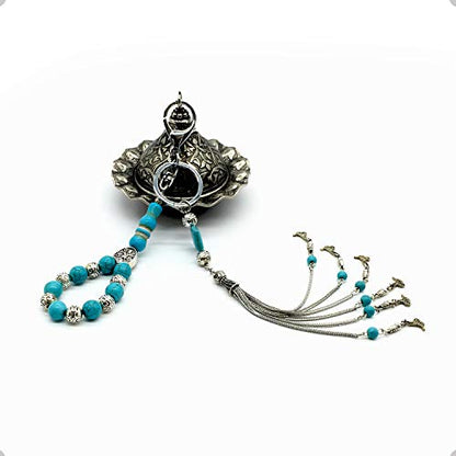 Keychain & Rosary Collection -Car Key Chain-Handbags Holder - color: (10 Mm-turquoise & Metal Beads)