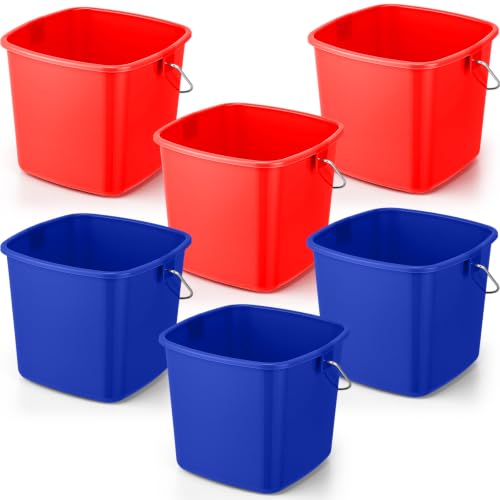 Zhehao 6 Pcs 3 Quart Bucket for Cleaning Small Sanitizer Bucket for Restaurant Square Plastic Pail with Handles for Home, Offices, Commercial Use, Food Service(Red,Dark Blue) - color: Red,dark Blue