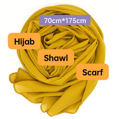 Chiffon Scarf for Women Lightweight Breathable Sunscreen Soft Solid Hijab Scarf for Daily & Muslim Wear - color: Mustard Yellow Chiffon Scarf