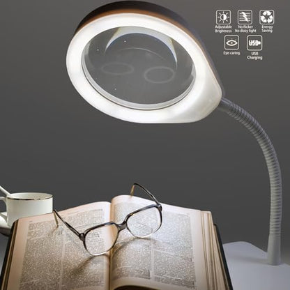 10X Magnifying Glass with Light and Stand,Dimmable Flexible Magnifying Craft Ligh, LED Lighted Magnifier Hands Free for Close Work Craft Reading Painting Hobby(White-04) - style: White-04