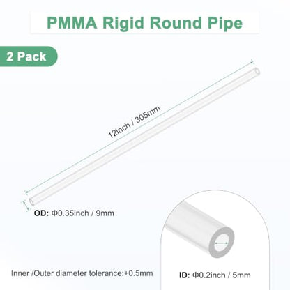 M METERXITY 2-Pack Clear Rigid Acrylic Pipe, 5mm[0.2"] ID x 9mm[0.35"] OD Plastic Round Tube for Water Cooling System/Lamps/Fountains/Aquariums/Display Stand, Acrylic Tubing [305mm/12IN] - size: 5mm ID x 9mm OD