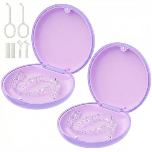 2 Pack Retainer Case, Magnetic Aligner Case Compatible with Invisalign, Portable Slim Orthodontic Storage Kit for Clear Aligners - Purple - color: 2 Pack - Purple