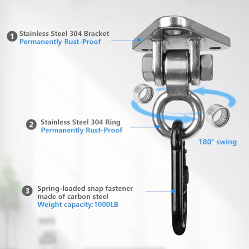 2-Pack Heavy Duty Swing Hanger Bracket, 1000 lbs Capacity, 304 Stainless Steel Swing Mount with Threaded Hook, for Indoor/Outdoor Porch Swing, Hammock, Gym Rings, Punching Bag Hardware - size: 3 holes-2Pack