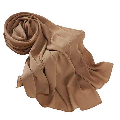 Premium Long Crinkle Chiffon Hijab Scarf for Women, Very Soft Muslim Head Scarfs - color: Brown