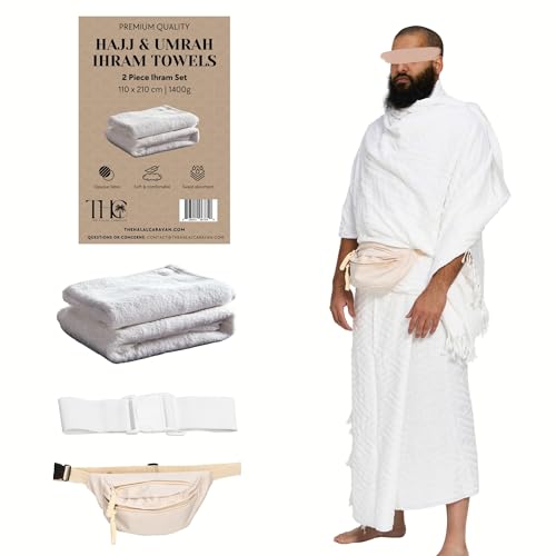 Men's Ihram for Hajj & Umrah - Sweat Absorbent, Comfortable, Fully Opaque, 2-Piece Ihram Set, Ehram Ahram 43 x 83 Inches, Ideal for Muslim Men, White