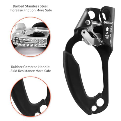 NewDoar UIAA & CE Certified Hand Ascender Rock Climbing Tree Arborist Rappelling Gear Equipment Rope Clamp for 8~13MM Rope - color: Left Hand Black