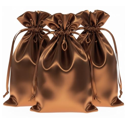 Knitial 5" x 8" Metallic Bronze Satin Gift Bags, Jewelry, Wedding Favor Drawstring Bags Baby Shower Christmas 50 Count - color: Bronze - 5 x 8 Inch (Pack of 50)