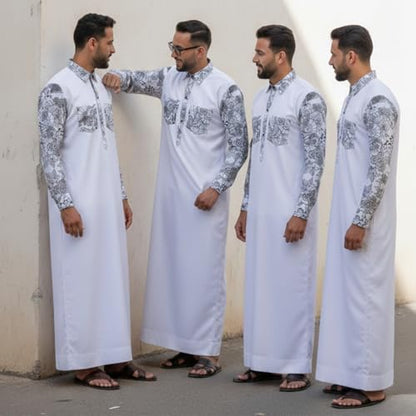 Men’s Thobe – Urban Printed Thobe for Men - Long Sleeve Islamic Robe - Kaftan for Eid, Prayer, Ramadan & Casual Outfits - size: Large