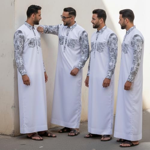 Men’s Thobe – Urban Printed Thobe for Men - Long Sleeve Islamic Robe - Kaftan for Eid, Prayer, Ramadan & Casual Outfits - size: Medium