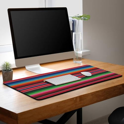 Desktop Mat Colorful, Desk Mouse Pad Gaming Desk Mats, Office Items Non-Slip Rubber Base Waterproof with Stitched Edges, 35.4 X 15.7 inch for Work/Game/Office/Home Mexican Stripes Style - color: Mexican Stripes Style