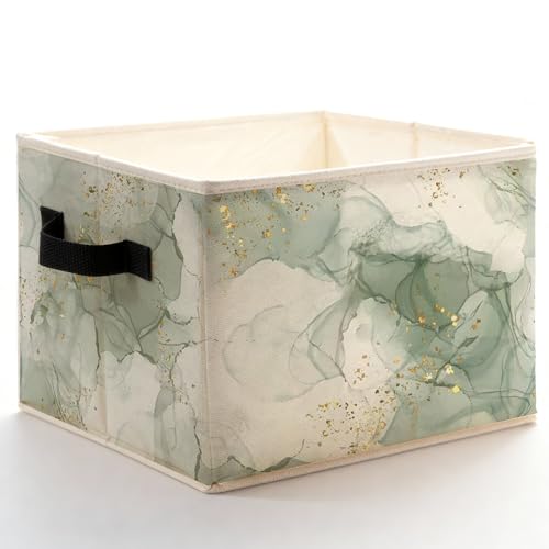Abstract Sage Green and Gold Storage Bins Box with Handles, Luxury Green Marble Modern Boho Abstract Foldable Basket Toybox for Bedroom Bathroom Laundry Room Home Clothes Toys Books - color: Color-2