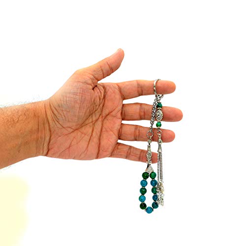 Keychain & Rosary Collection -Car Key Chain-Handbags Holder - color: (8 Mm - Synthetic Green Malachite Stone)