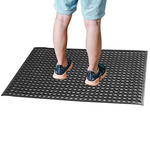 Outdoor Rubber Mat Kitchen Anti-Fatigue Floor Mats (24" x 36") Restaurant Bar Floor Mat New Rubber Non Slip Drainage Mat Black - size: 36"L x 24"W x 0.4"Th