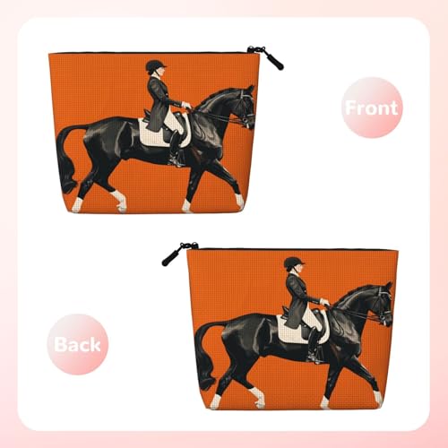 Equestrian Rider On Black Horse Fake Hemp Makeup Bag Travel Bags Toiletry Pouch With Zipper 9.45 X 6.7 In - color: Equestrian Rider On Black Horse